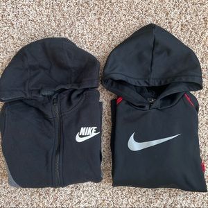 NIKE Boys Hoodie 2 Piece Set Lot Black Red Gray Small S Zip Up Pullover